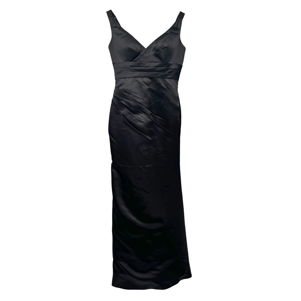 Bill Levkoff Womens 4 Black Satin Bridesmaid Formal Gown Dress Sweetheart